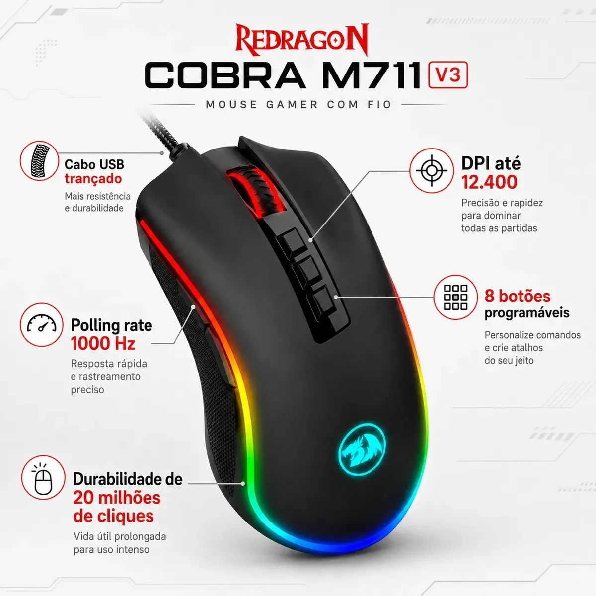 MOUSE GAMER COBRA RGB PTO - Imagem 2