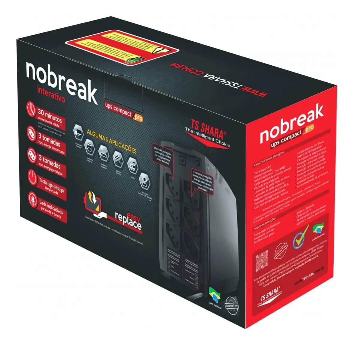 NOBREAK UPS COMPACT XPRO 800 1BS BIVOLT 6T SAÍDA 115V 7AH - Imagem 2