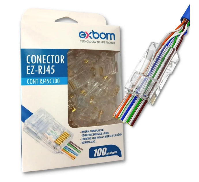 CONECTOR RJ45 8X8 VAZADO PCT C/ 100 CAT5 CONT-RJ45V100